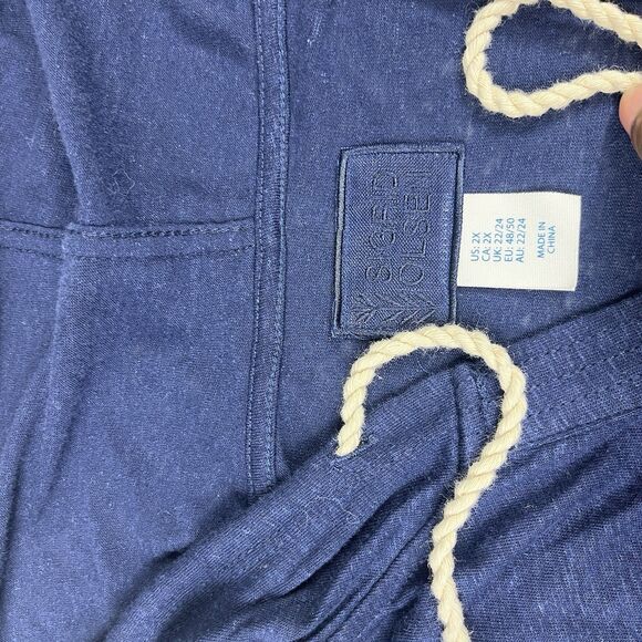 Sigrid Olsen Linen Blend Hooded Top Blue Tassel Drawstring Coastal Boho Shirt 2X - Picture 4 of 10